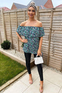 Navy Floral Printed Bardot Top