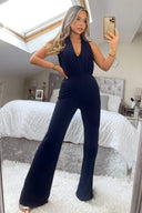 Navy Halter Tie Neck Jumpsuit