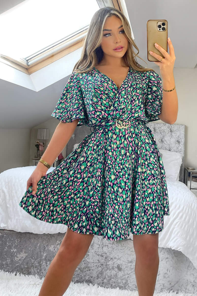 military belted skater dress MAX KHAKI ONE POCKET MILITARY STRAP BELTED SKATER DRESS