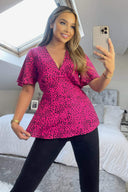 Pink And Black Printed V-Neck Top