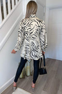 Stone Animal Print Satin Tie Neck Shirt