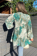 Green Marble Print Tie Neck Shirt