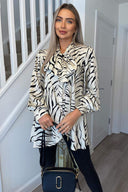 Stone Animal Print Satin Tie Neck Shirt