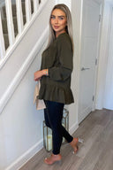 Olive Long Sleeve Round Neck Smock Top