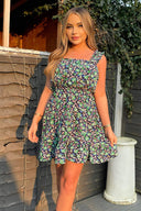 Navy Floral Frill Strap Mini Dress