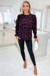 Plum And Black Animal Print Long Sleeve Top