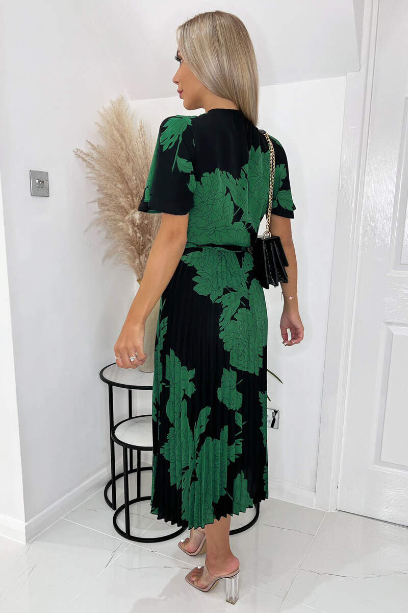 Black And Green Floral Pleated Midi Dress AX Paris Black And Green Floral Pleated Midi Dress AX Paris