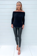 Black Wide Roll Neck Long Sleeve Fluffy Knitted Jumper