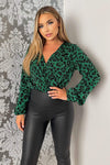 Green Leopard Print Wrap Bodysuit