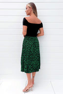 Black And Green Animal Print 2 In 1 Pleated Midi Dress