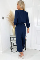 Navy Wrap Top Belted Culotte Jumpsuit