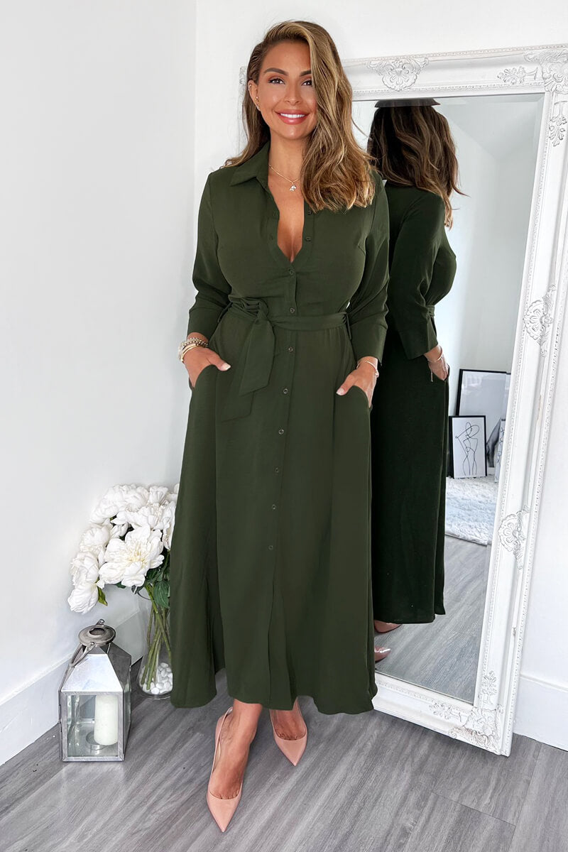 Olive Button Up Midi Shirt Dress AX Paris Olive Button Up Midi Shirt Dress AX Paris