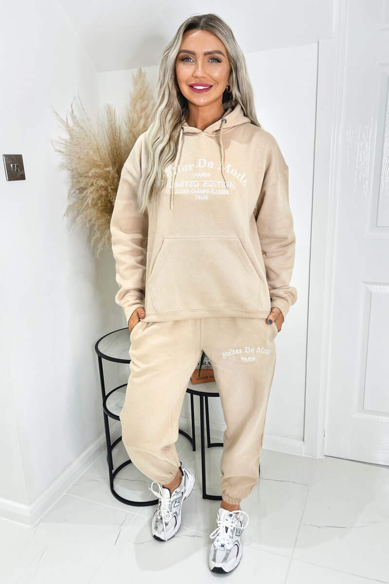 Stone Atelier Embroidered Slogan Hoodie Lounge Set