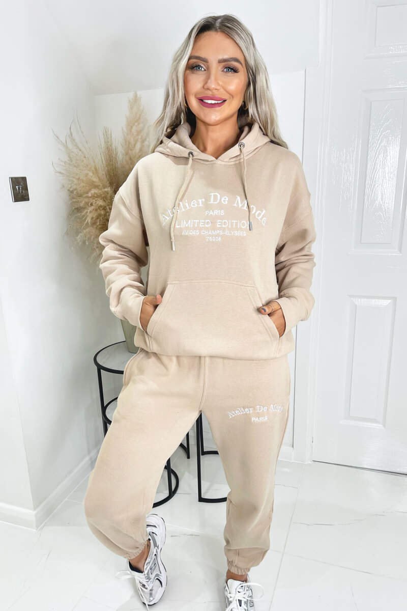 Stone Atelier Embroidered Slogan Hoodie Lounge Set