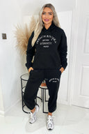 Black French Riviera Embroidered Slogan Hoodie Lounge Set