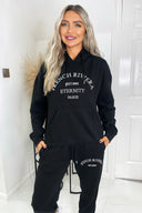 Black French Riviera Embroidered Slogan Hoodie Lounge Set
