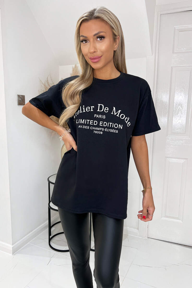 Black Atelier Slogan T Shirt AX Paris