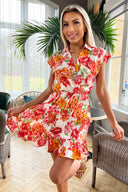 Multi Floral Printed Short Sleeve Mini Dress