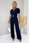 Navy Wrap Top Belted Full Length Jumpsuit