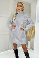 Grey Roll Neck Cable Knit Dress