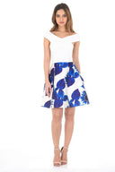 2 In 1 Cream And Blue Printed Skirt Mini Dress