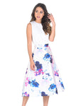 2 In 1 Cream Printed Skater Skirt Midi Dress