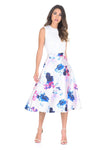 2 In 1 Cream Printed Skater Skirt Midi Dress