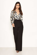 2 in 1 Leopard Print Split Sleeve Jumpsuit