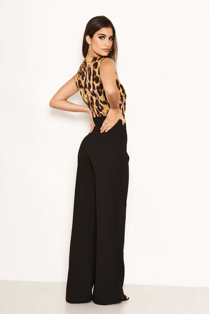 2 in 1 Leopard Print Wrap Top Jumpsuit