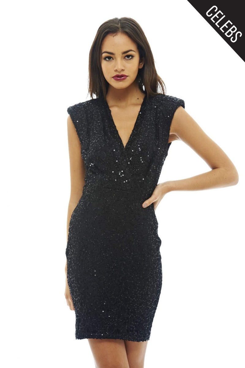 Sequin V Neck Mini Dress