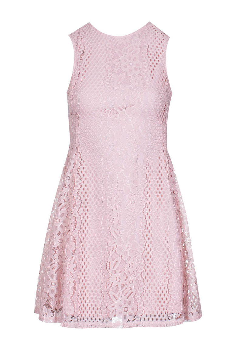 Pink Lace Detail Skater Dress