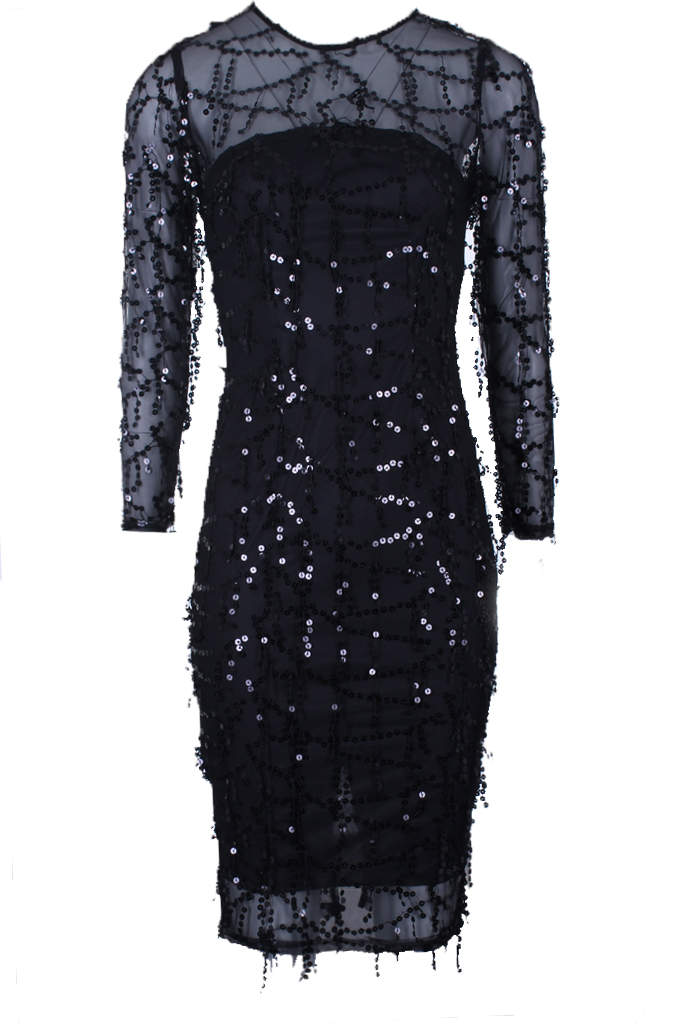 Black 3/4 Sleeve Sequin Dress