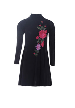Black Embroidered Knitted Dress