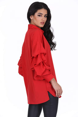 Red Ruffle Sleeve Shirt