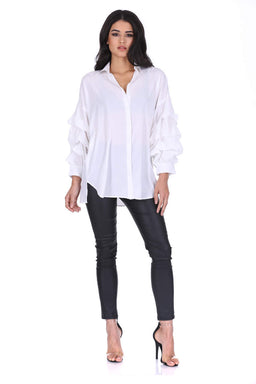 White Ruffle Sleeve Shirt