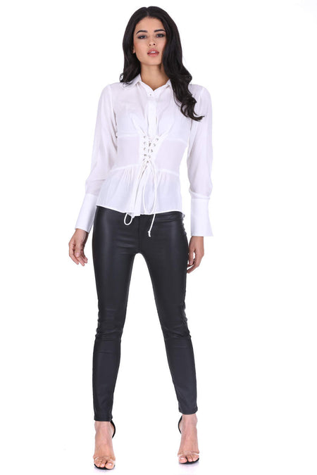 White Corset Tie Shirt