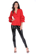 Red Wrap Ruffle Sleeve Top