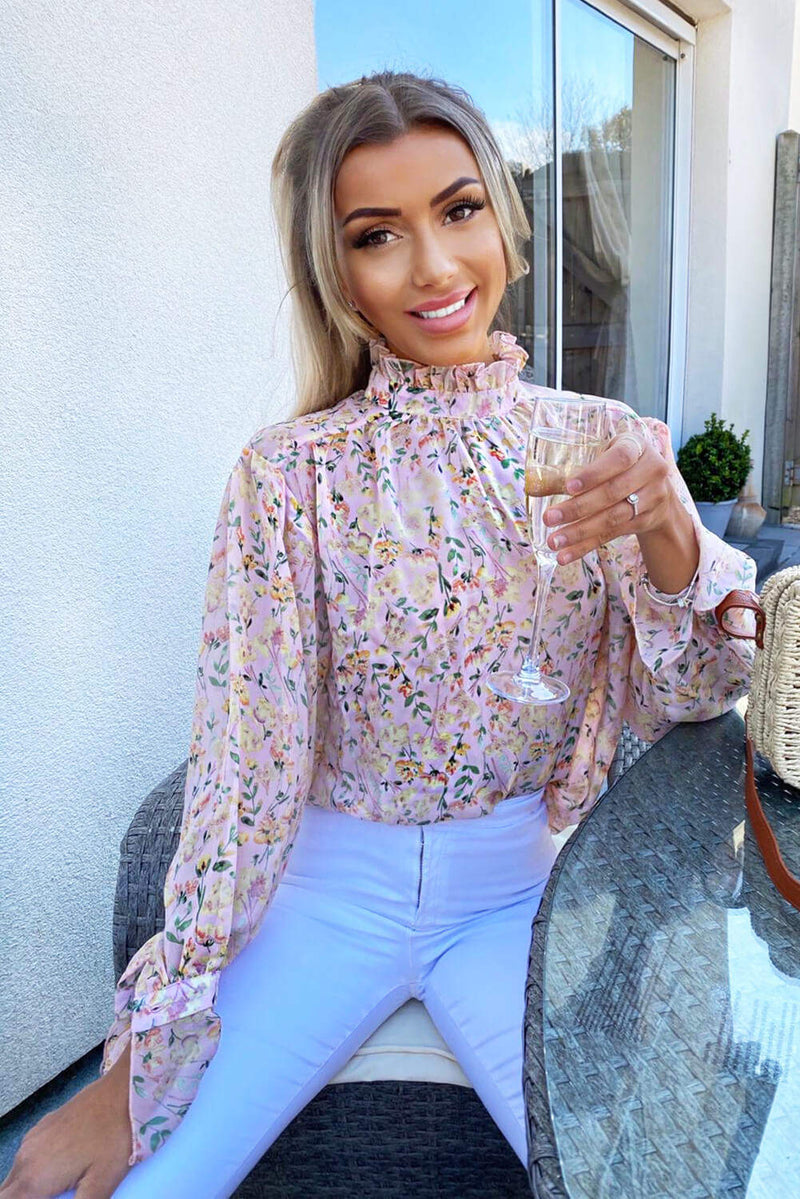 Pink Ditsy Floral Sheer Blouse