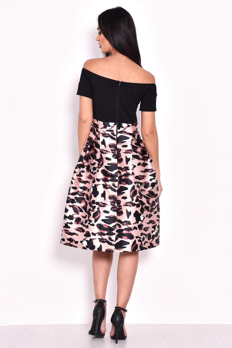 Animal Print 2 In 1 Off Shoulder Midi Dress