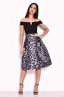 Animal Print 2 in 1 Structured Skirt Bardot Dress