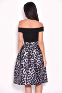 Animal Print 2 in 1 Structured Skirt Bardot Dress
