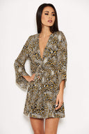 Animal Print Asymmetrical Sleeve Dress