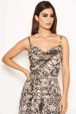 Animal Print Cowl Neck Jumpsuit