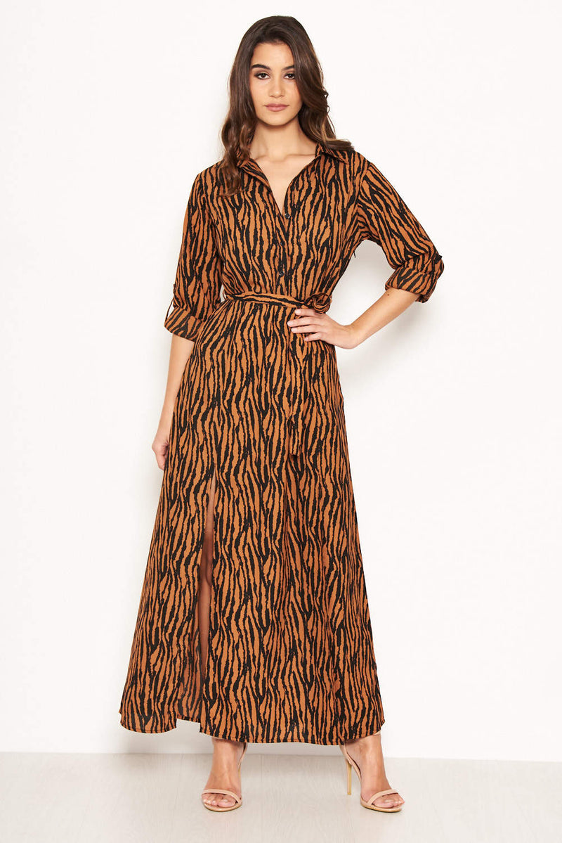 Animal Print Maxi Shirt Dress