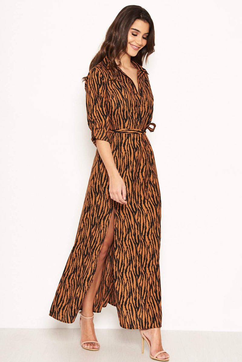 Animal Print Maxi Shirt Dress