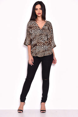 Animal Print Tie Detail Top