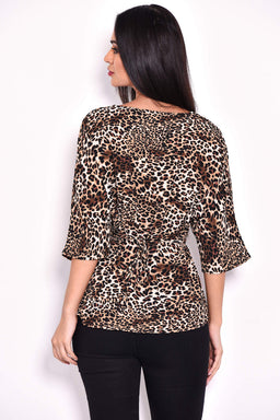 Animal Print Tie Detail Top