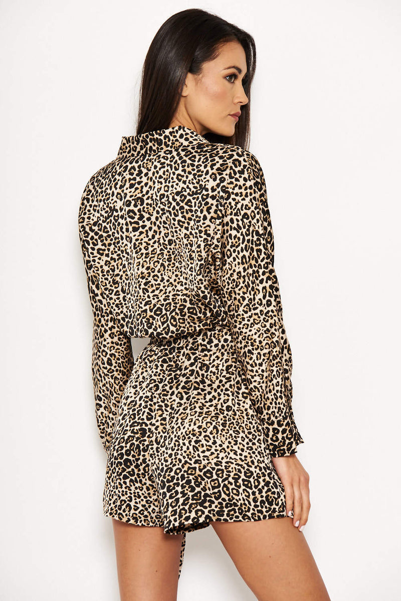 Animal Print Wrap-Style Playsuit