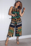 Aztec Print Tie Waist Jumpsuit