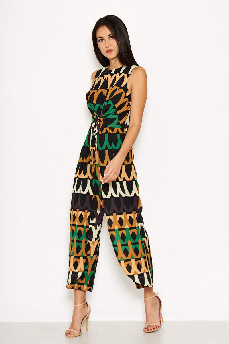 Aztec Print Tie Waist Jumpsuit AX Paris